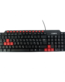 Vue de dessus du clavier CAPSYS KB150 AZERTY noir avec des touches de couleur rouge et câble USB 1