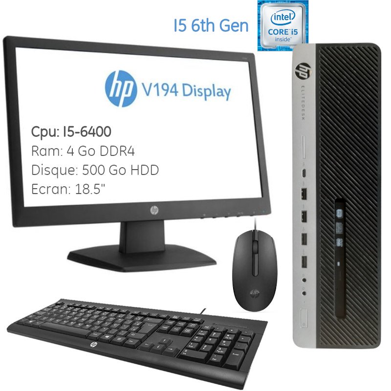 HP EliteDesk 800 G3 I5-6400 4Go 500 HDD Ecran V194 18.5 HP EliteDesk 800 G3 I5-6400 4Go 500 HDD Ecran V194 18.5