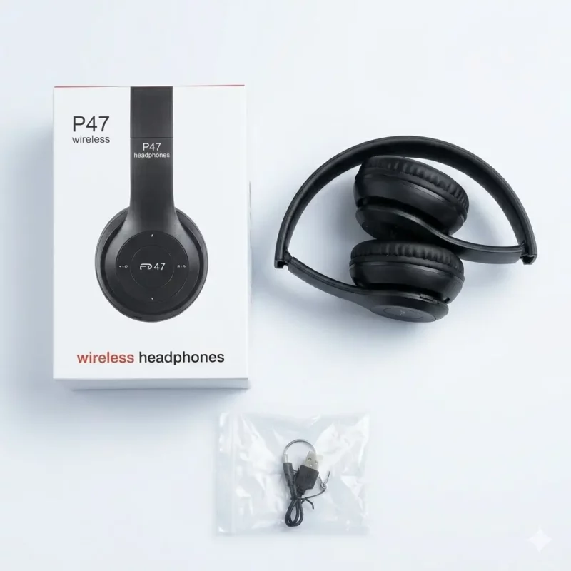 Casque Sans Fil P47 Bluetooth 5.0 pliable avec microphone intégré, haut-parleurs 40 mm et commandes multimédias pour musique et appels.1quuw41quuw41quu