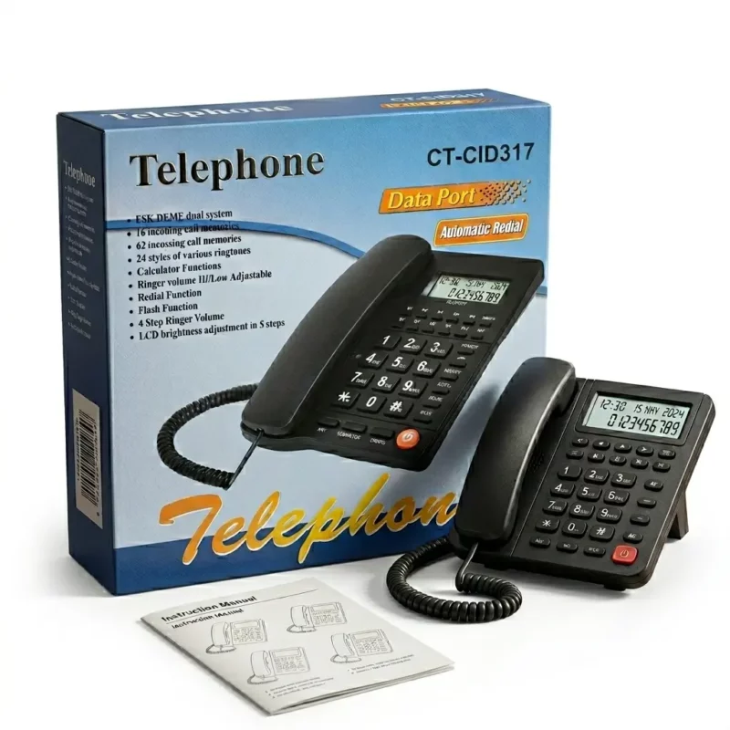 Téléphone Fixe CT-CID317 avec afficheur LCD, identification d'appel Caller ID et mémoire des appels pour bureau et usage professionnel.