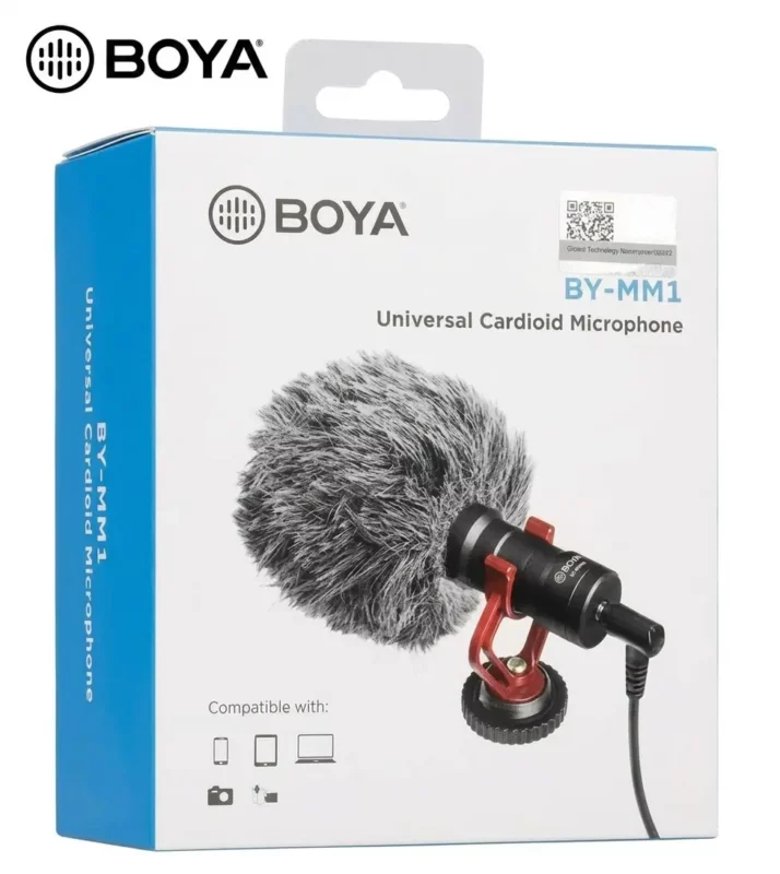 Microphone BOYA BY-MM1 cardioïde compact avec support anti-choc et bonnette anti-vent pour smartphone caméra et création de contenu vidéo.hxy3ubhxy3ubhxy3