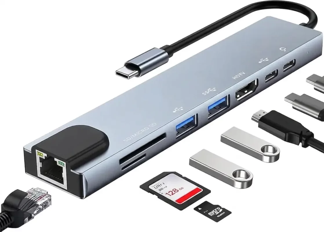 Hub Combo Multiport 8-en-1 Type-C avec HDMI, Ethernet RJ45, USB 3.0, SD, MicroSD et Power Deliveryl703evl703evl703