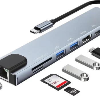 Hub Combo Multiport 8-en-1 Type-C avec HDMI, Ethernet RJ45, USB 3.0, SD, MicroSD et Power Deliveryl703evl703evl703