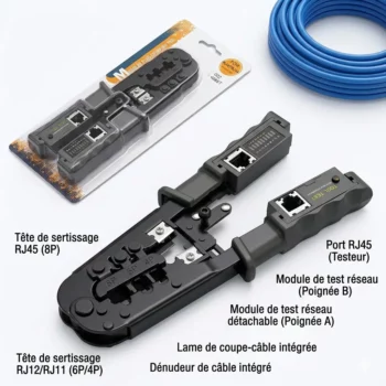 Pince à sertir RJ45 486ST avec testeur de câble réseau intégré pour connecteurs RJ45 RJ11 RJ12yuwqwey